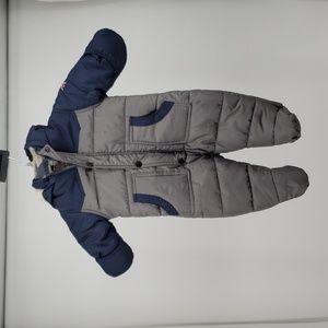 Ben Sherman Infant Sherpa Snowsuit Gray/Blue Quilted Size 6/9 Months